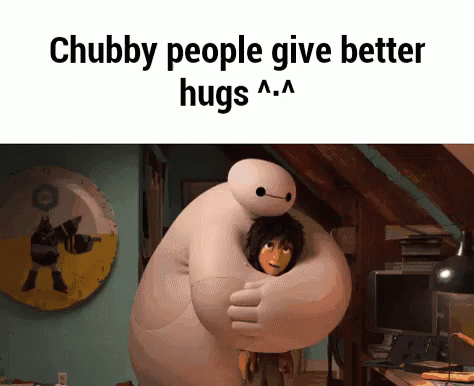 a white cartoon character that is hugging another character