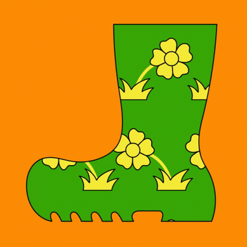a pair of green rain boots that have flowers on them