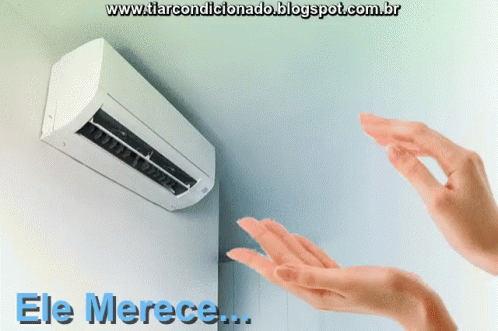 an air conditioner with hands reaching up towards it