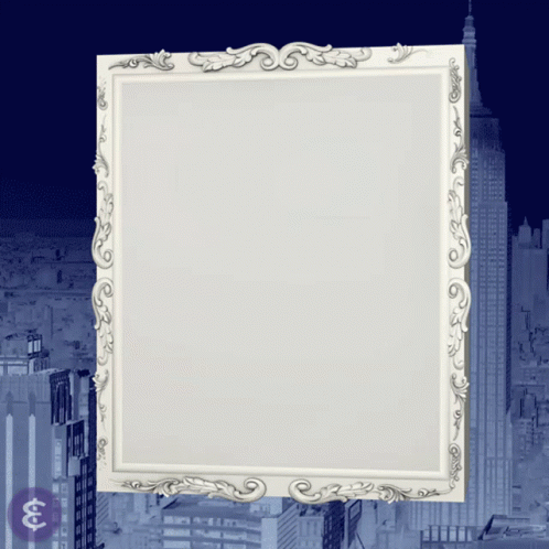 an artistic po of a city skyline with a large white picture frame