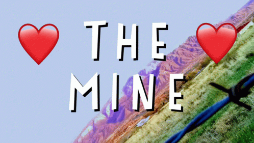 the word the mine is surrounded by three blue hearts