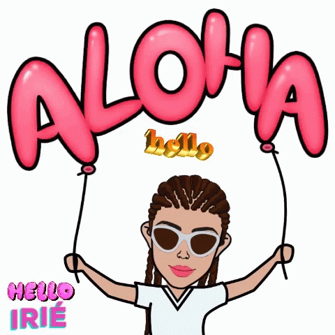 a woman in sunglasses holds up a large balloon with the word aloha above her