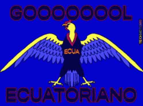 a large bird with blue wings in the center, and the word esqquatorino written below