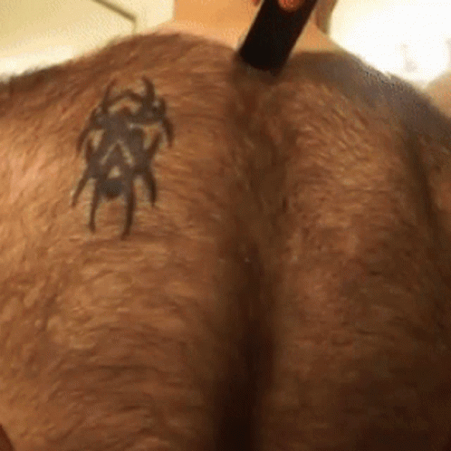 a tattoo of three bugs on the back of someone's shoulder