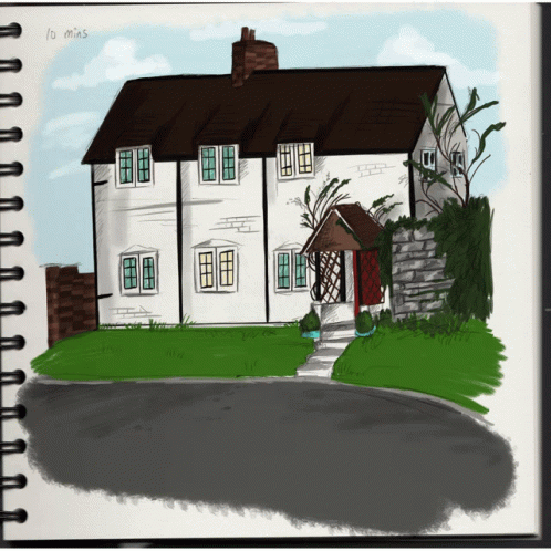 an image of a house drawn on colored paper