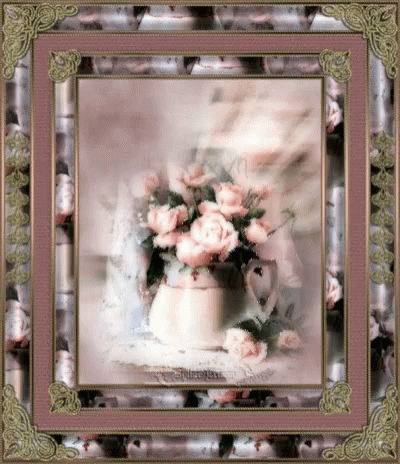 a square picture frame with a white vase of flowers
