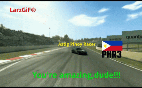 a racing game is shown with words on it