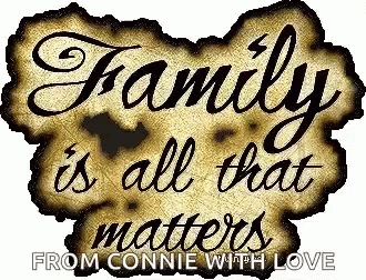 the words family is all that matters written over a black and blue ink stroke on a white
