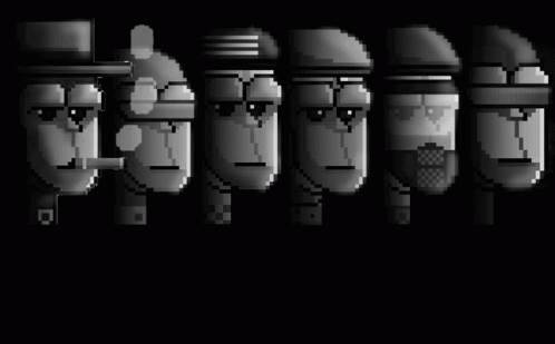 four different pixelng screens of monkeys in black and white