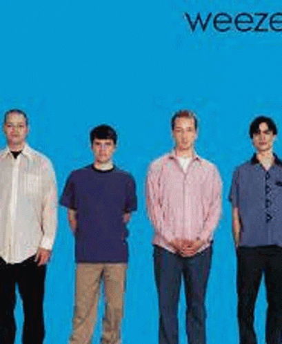 five men are lined up on a bright yellow background