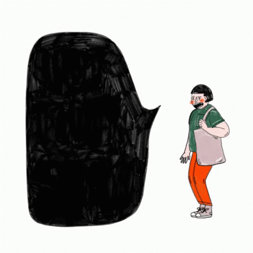 an illustration of a man standing next to a giant coffee pot