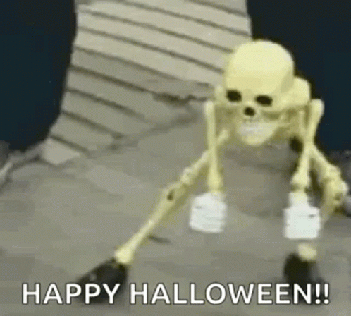 a skeleton with the words happy halloween spelled by it's arms
