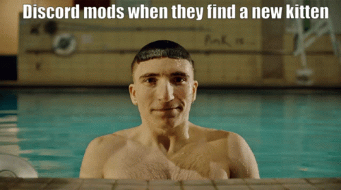 a man standing in a pool with an image saying discord mots when they find a new kitchen