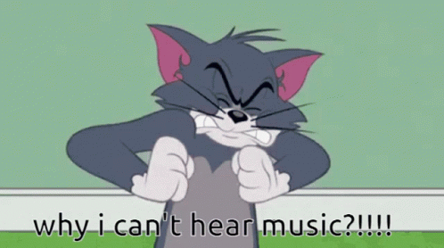 a cartoon image with an animated look that says, why i can't hear music?