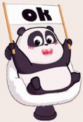 a cartoon of a panda holding a sign