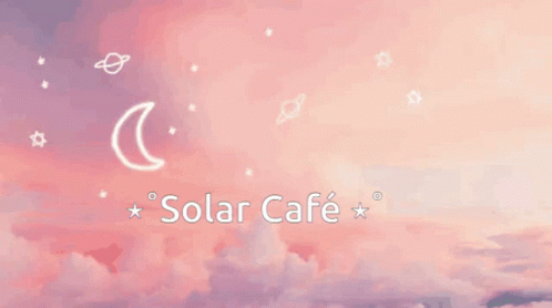 the word solar cafe in front of some clouds