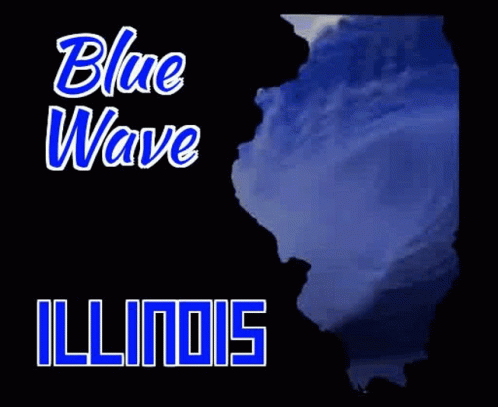 a red picture with the word blue wave illinois on it