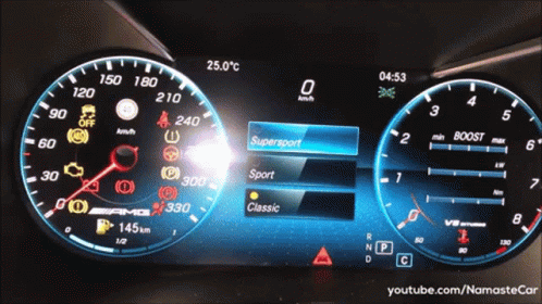 the dashboard of a car with a meter on display