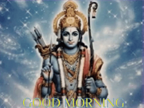 an indian god with an arrow in hand and a good morning message
