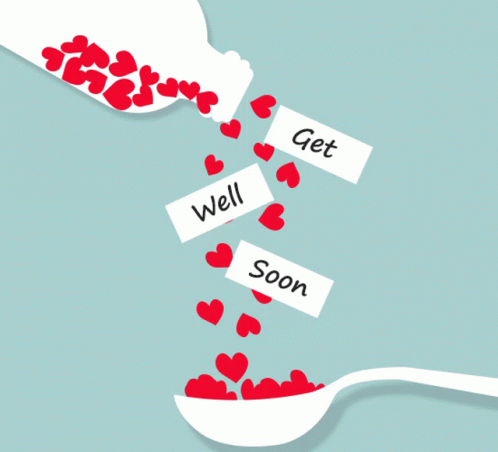 a spoon full of hearts, one with the words get well soon
