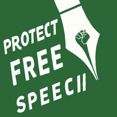 a hand holding a pen that says protect free speech
