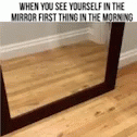 there is a mirror with the reflection on the floor