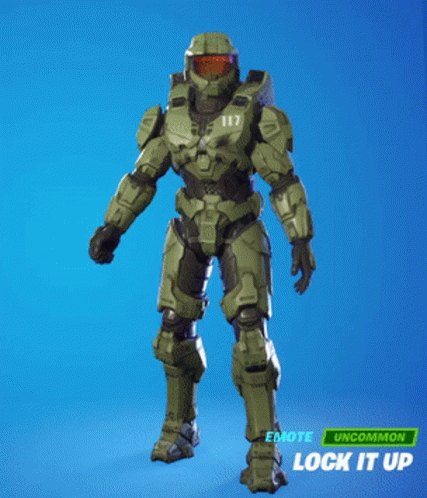 an image of a halo master costume on an orange background