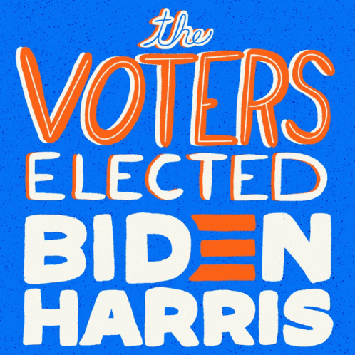 blue and orange type typograph depicting the words the supporters electted bid - in harris
