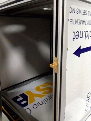 a large moving box with an arrow pointing to the right