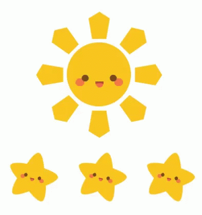 three stars that have eyes closed and one is a sun