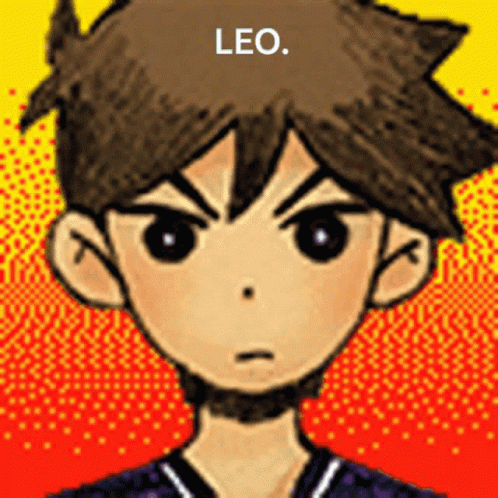 an illustration of a boy with the words leo and a black halo around his head