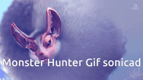a purple rabbit with the words monster hunter gifsonicad over it