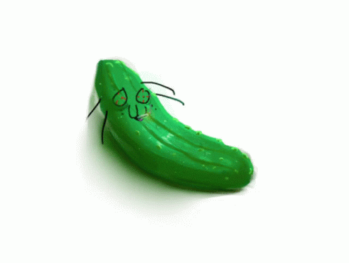 a green pickle with the word'pickle with eyes'drawn on it