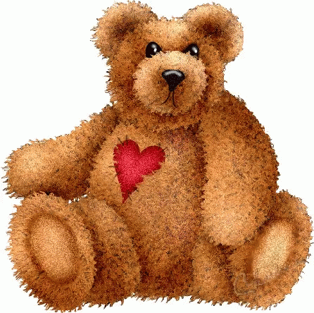 a blue teddy bear with a purple heart