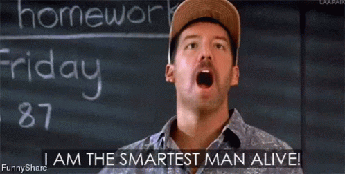 a man saying homework friday with a blackboard behind him