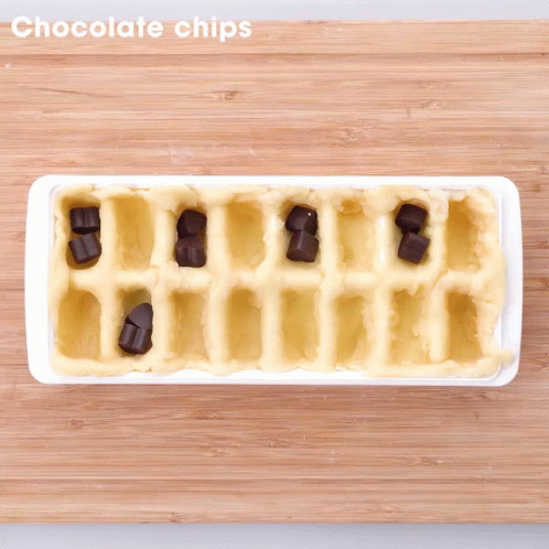 chocolate chips frozen in an ice tray