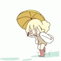 an anime character standing in the middle of a field holding an umbrella