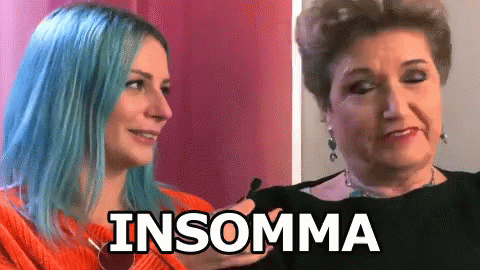 the image of two women talking with the words insomna in front of them