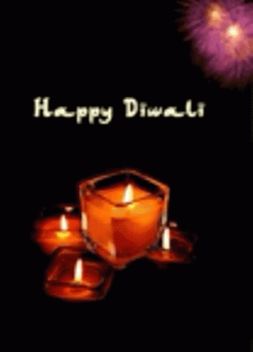 a happy diwali with lit candles and an image