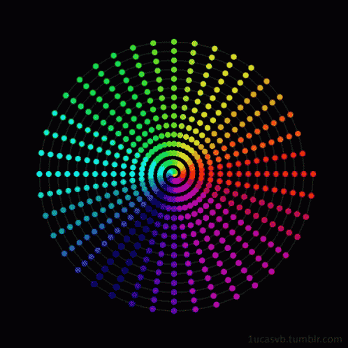a colorful spiral with dots in the middle
