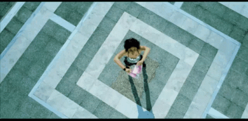 an overhead view of a girl with a blue outfit