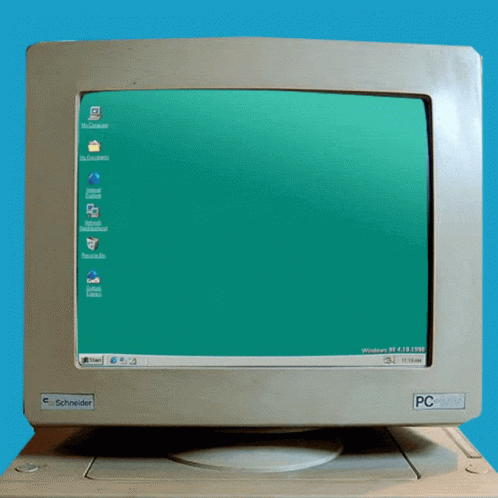 the old computer has a green screen on it