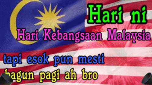 an animated pograph with a flag and the words har ni kehangan malaysian