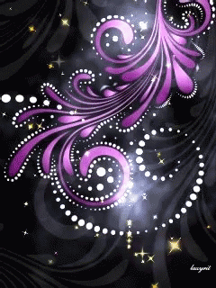 purple feathers with sparkles on black background