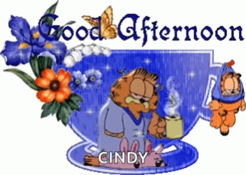the logo for good afternoon with a cup filled with  chocolate
