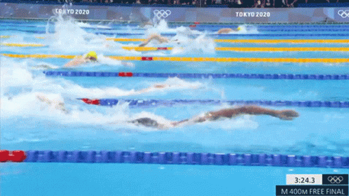 a video of swimmers swimming in an olympic swimming pool