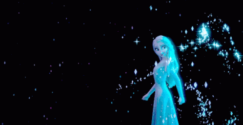 an animated character is posed with fireworks and sparkles
