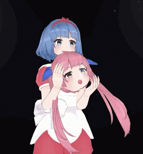 two anime characters are hugging in the dark