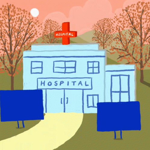 illustration of hospital building with bushes around