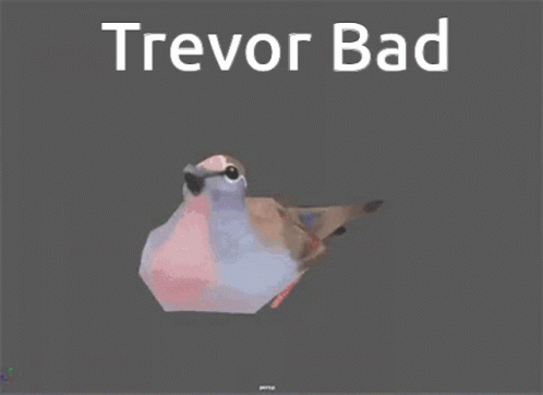 there is a bird that has the text trevaor bad on it